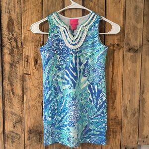 Lilly Pulitzer Girls Sz M (6-7) Harper Shift Tank Dress Blue Haven V Neck Preppy